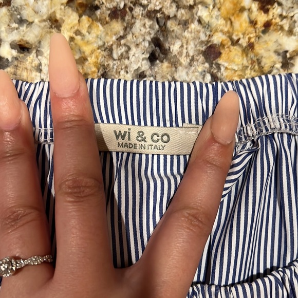 Off shoulder blue and white striped open back top women’s size L 100% cotton - Picture 13 of 16